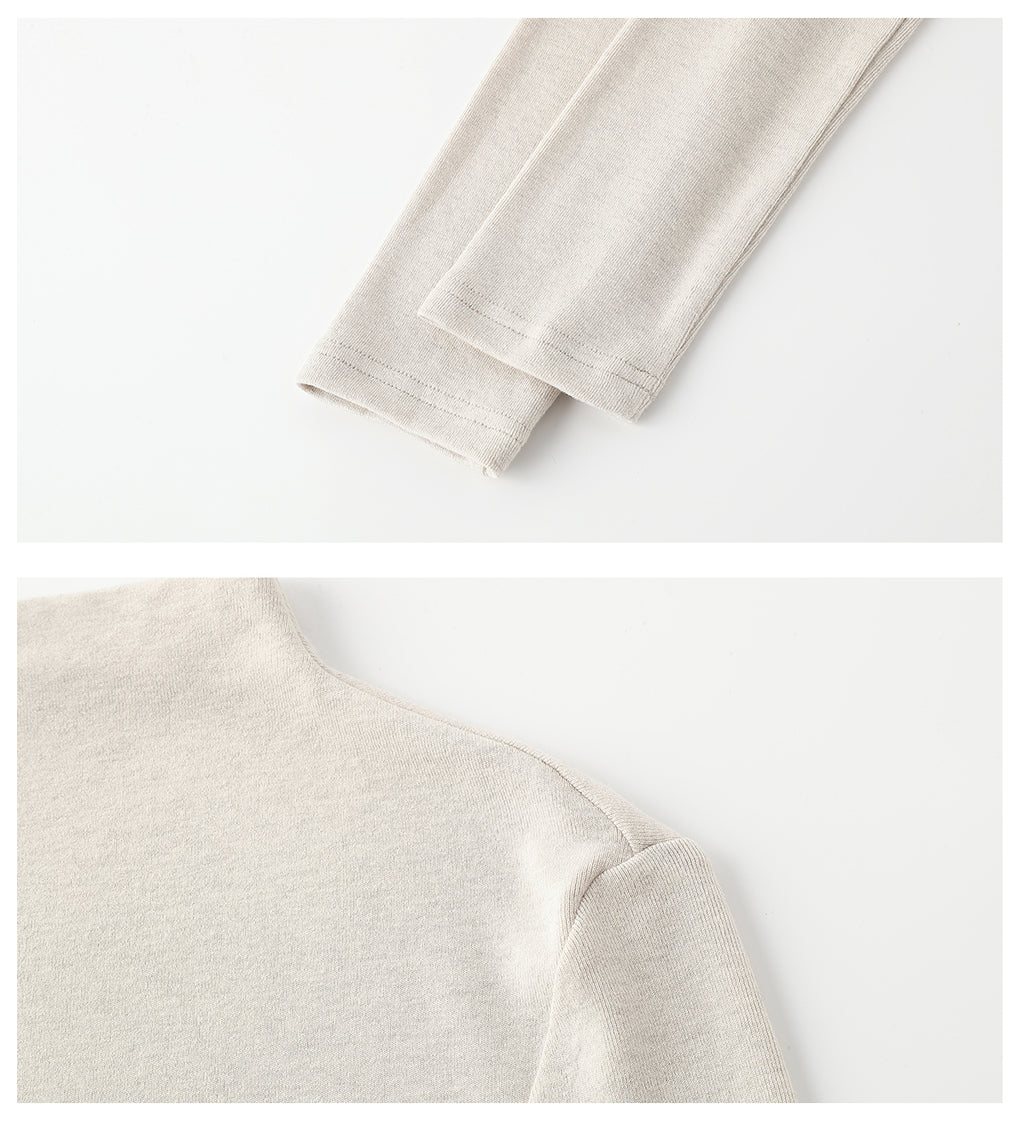 101PASSION Women's Tencel Wool High Neck T-Shirt, Fall/Winter, Solid Color, Slim Fit, Long Sleeves