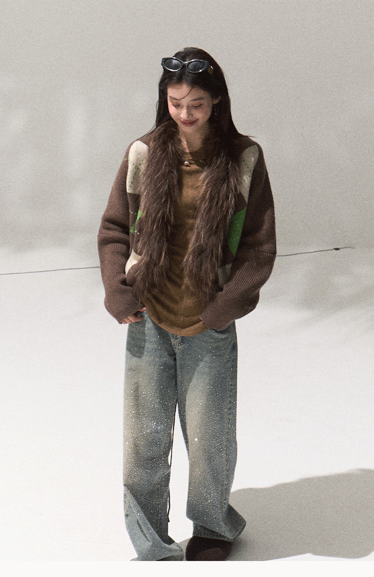 OAKMOO "Tangible Gift" - Women's Loose Cardigan with Raccoon Collar, Thick and Warm Coat.