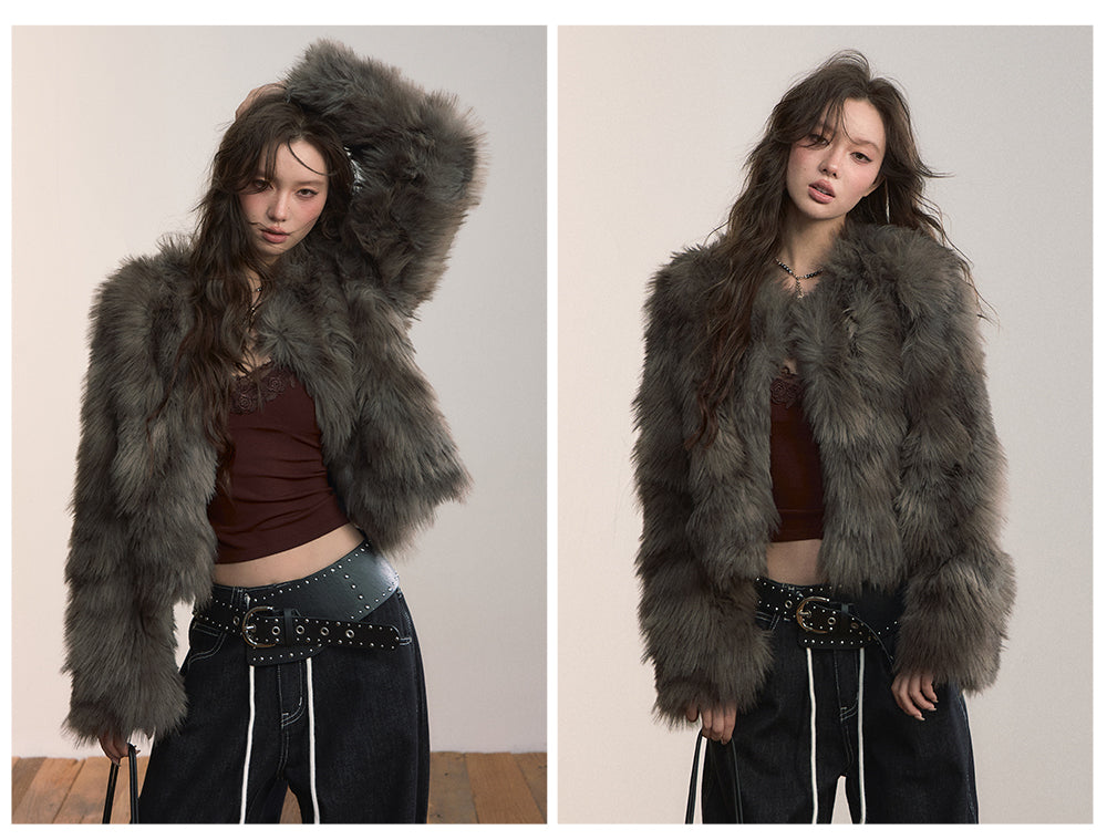 VIAPITTI Eco-friendly short pu leather jacket fur material autumn winter street style for women