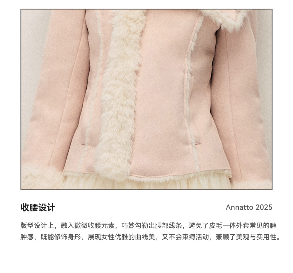 ANNATTO Original Design Winter New Style Fur Lining Coat with Lapel, Slim Fit, Warm and Comfortable - For Women