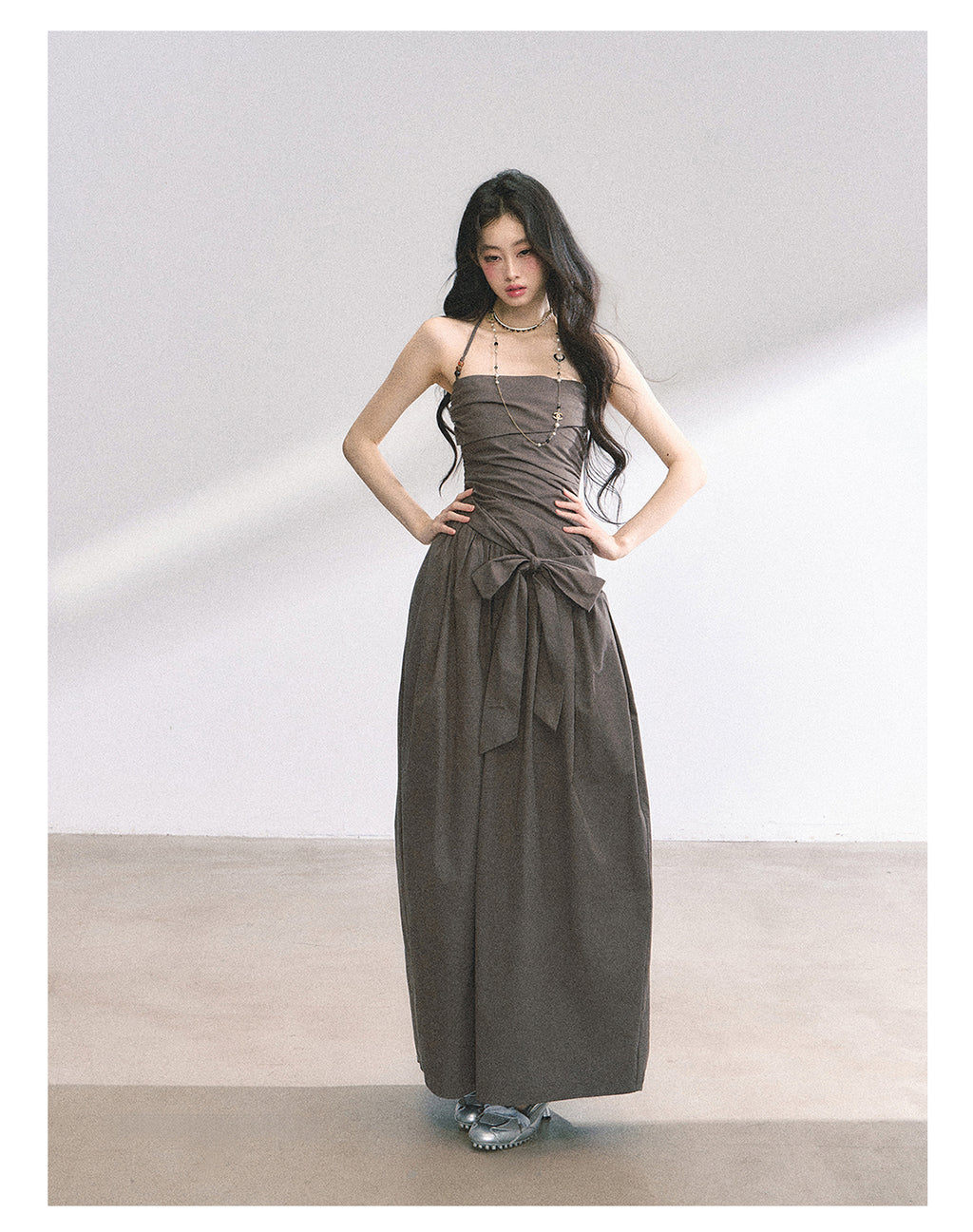 Shaoyeyan Summer Women's Cool Halter Neck Long Tube Dress with Beaded Straps