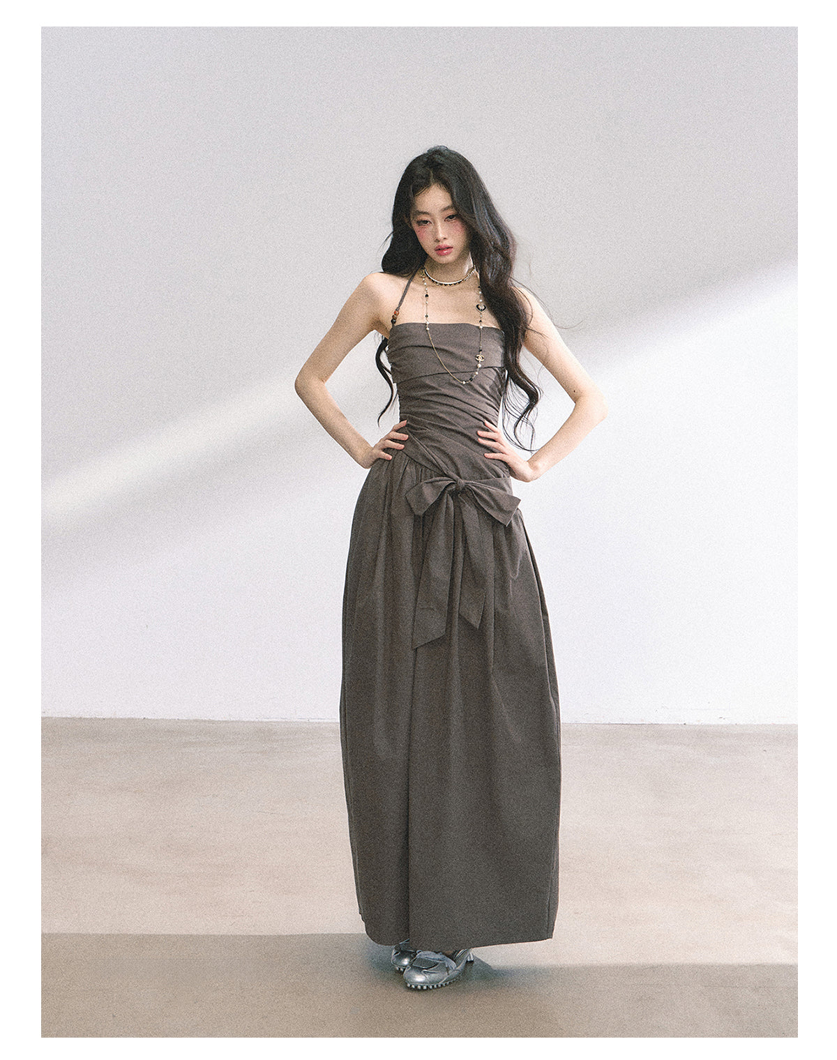 Shaoyeyan Summer Women's Cool Halter Neck Long Tube Dress with Beaded Straps
