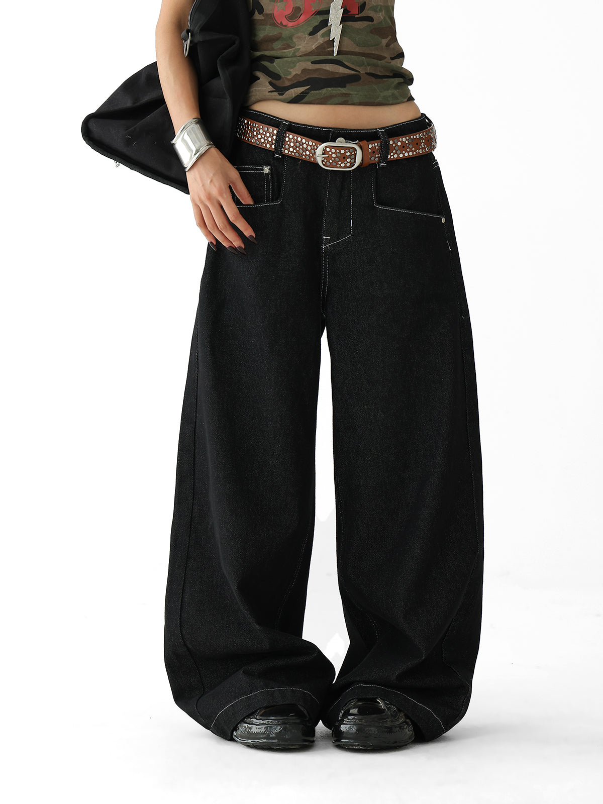 Acestudios Black Low Rise Wide Leg Jeans