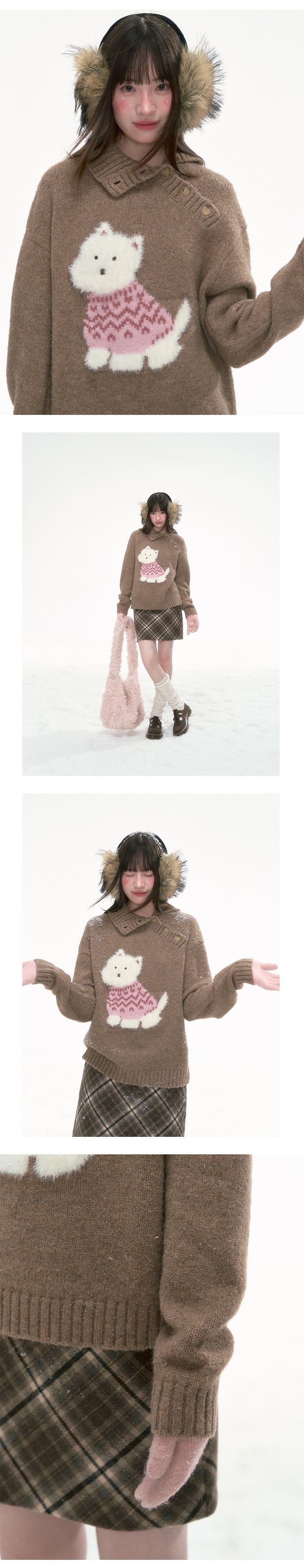 CANSTORE Women's New Winter Loose Puppy Knitted Sweater 'Cocoa Mousse'