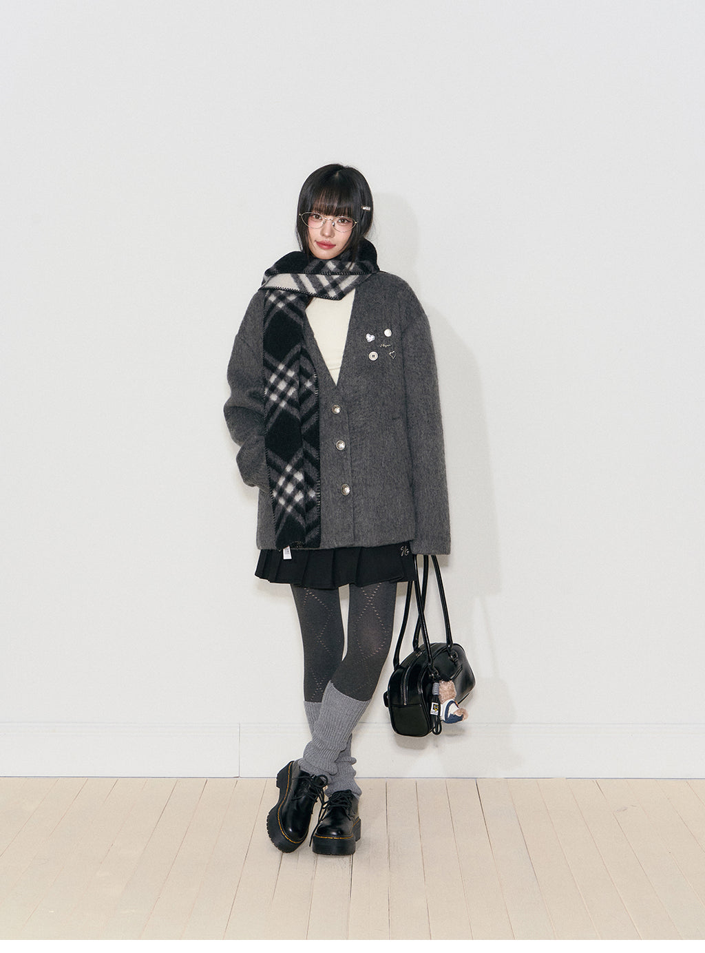 NANGOON Women's unique design loose fitting winter gray wool coat, versatile