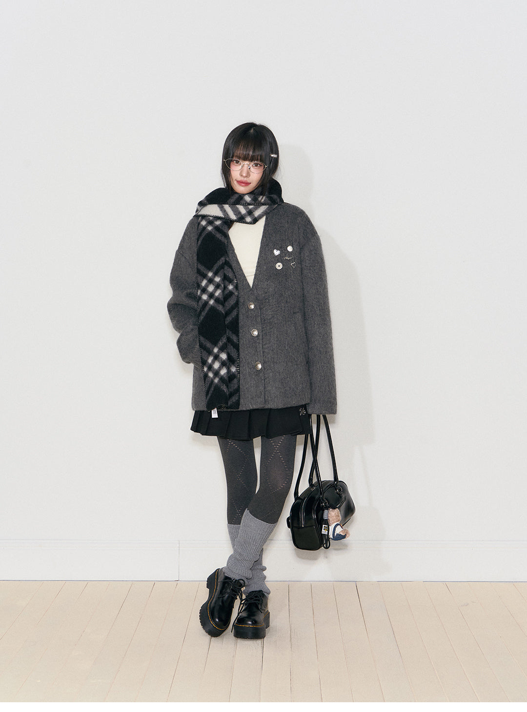 NANGOON Women's unique design loose fitting winter gray wool coat, versatile