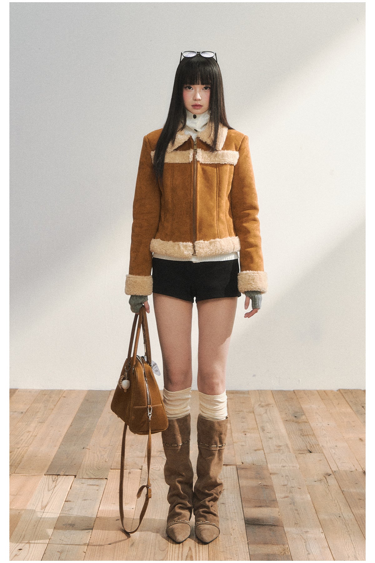 7SHIFTIN Two-Tone Original Design Slim Fit Fleece Jacket for Autumn/Winter, Niche Short Outerwear