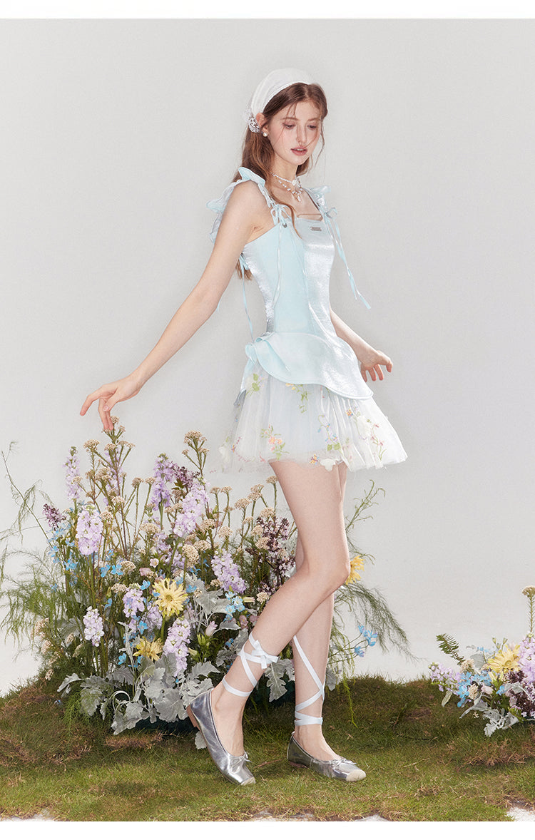 "Love & Reverie" Flowy satin ballgown with puff sleeves and a fitted waist.