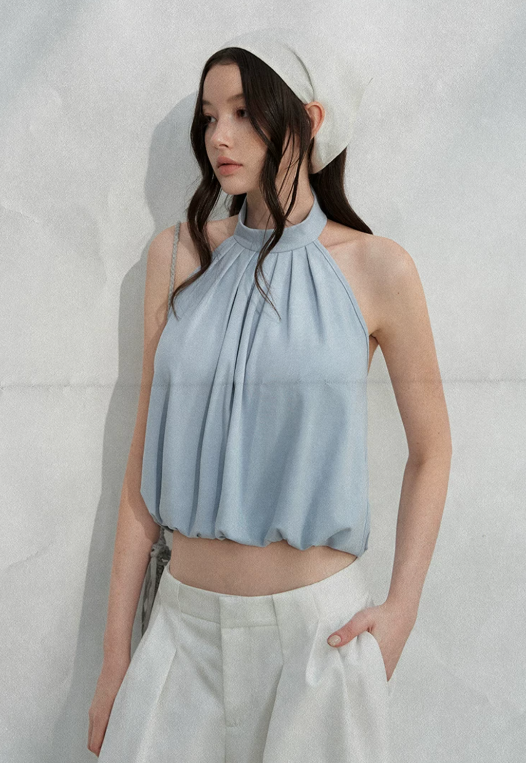 LaluneDuCiel High-neck, backless, sleeveless tank top, French and Korean minimalist style, cool and stylish