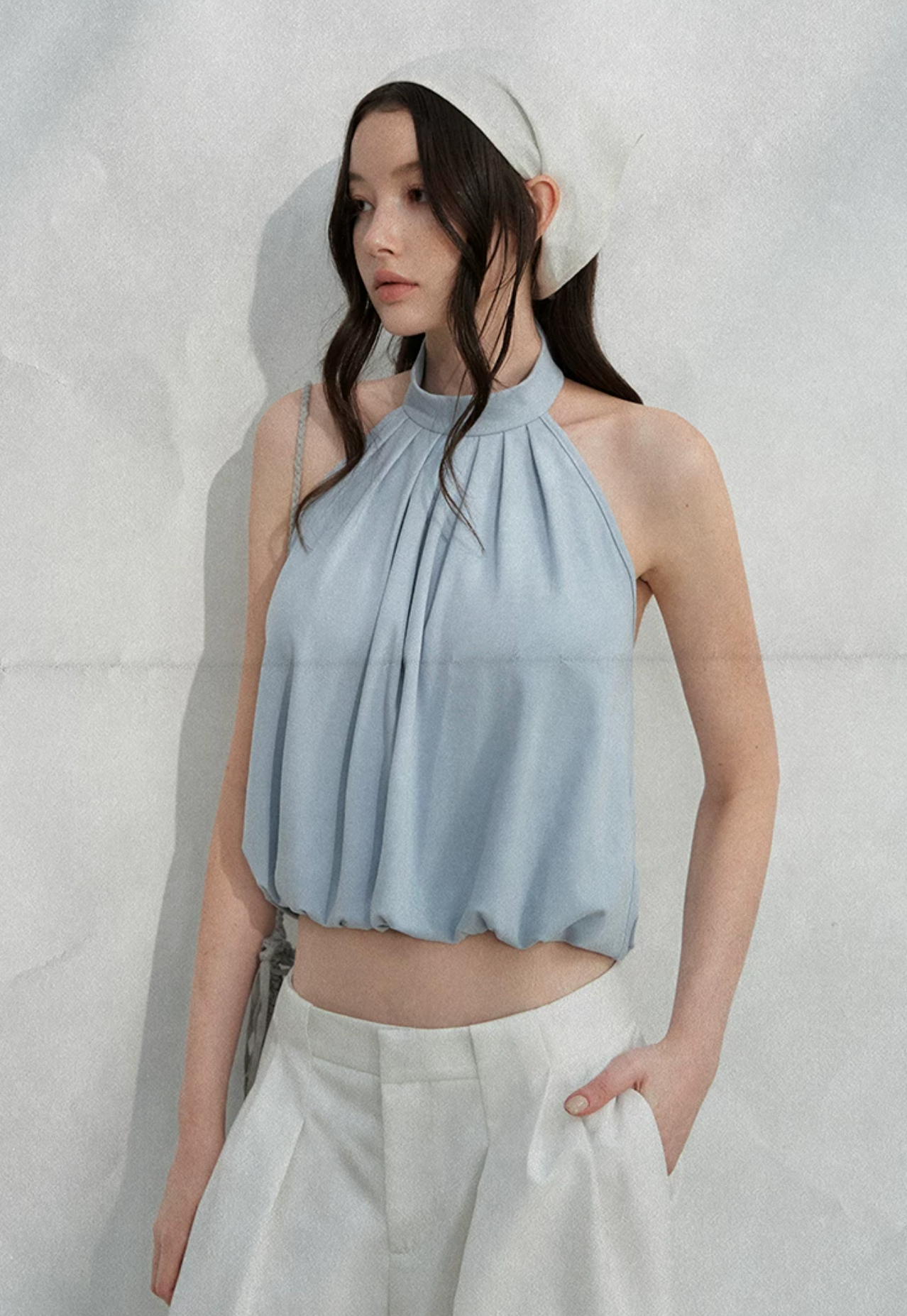 LaluneDuCiel High-neck, backless, sleeveless tank top, French and Korean minimalist style, cool and stylish