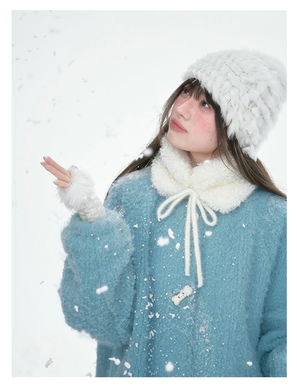 CANSTOREGIRLS Canned Goods Store women's coat 2025 winter new style color block medium length fur collar blue quilted wool