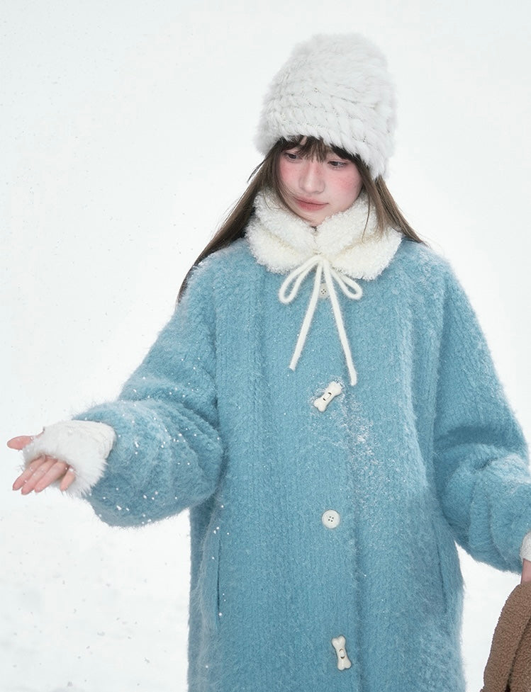 CANSTOREGIRLS Canned Goods Store women's coat 2025 winter new style color block medium length fur collar blue quilted wool