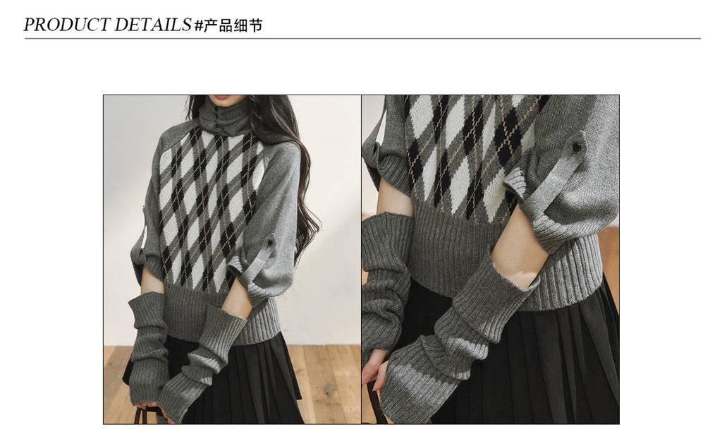 7SHIFTIN Original Design classic diamond pattern half-sleeved knit sweater, student style, slim fit
