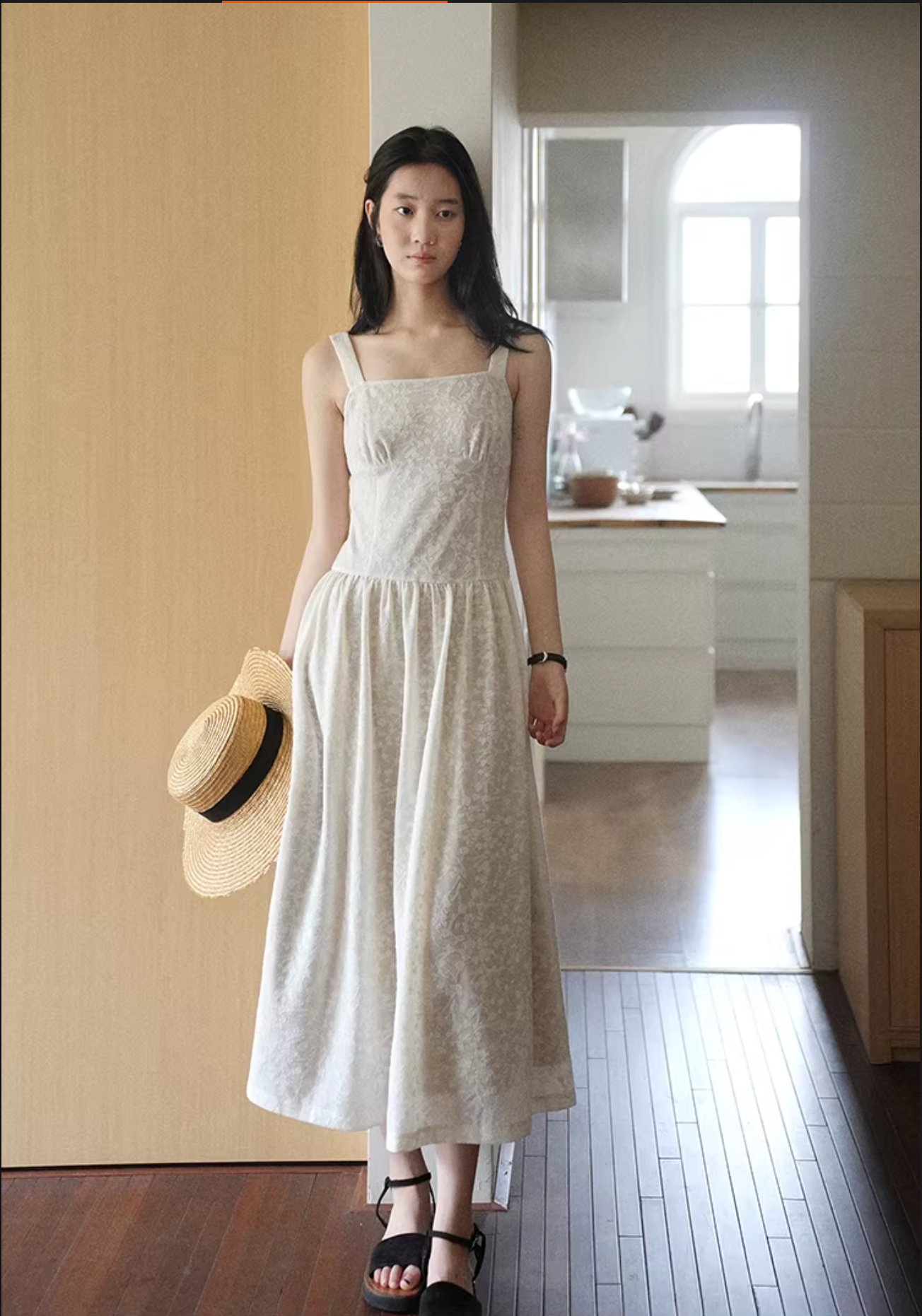 LALAGOW French Jacquard lace long dress with slim shape and thin straps for women, elegant summer long dress