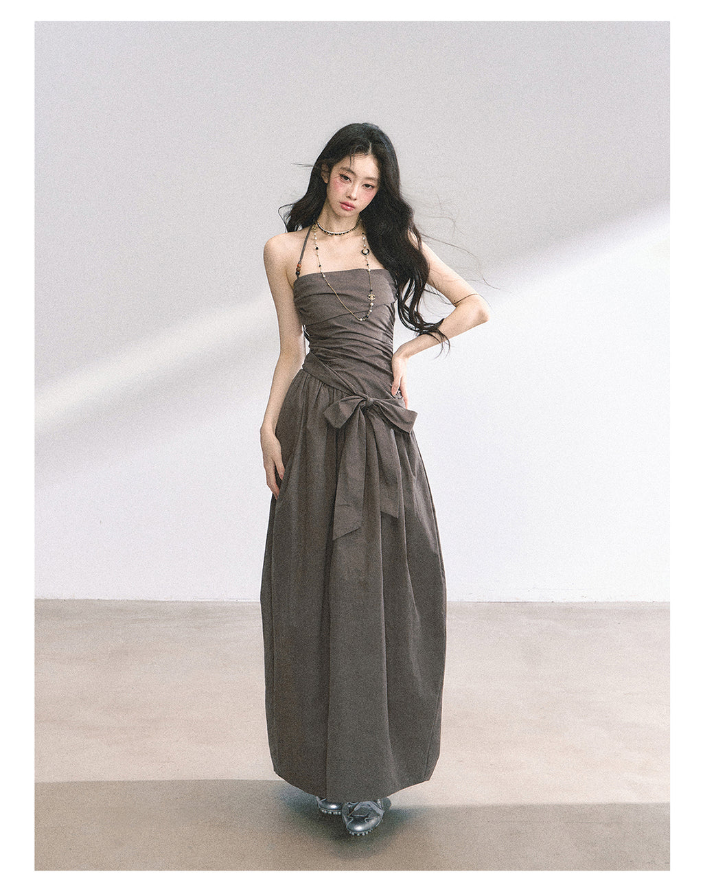 Shaoyeyan Summer Women's Cool Halter Neck Long Tube Dress with Beaded Straps