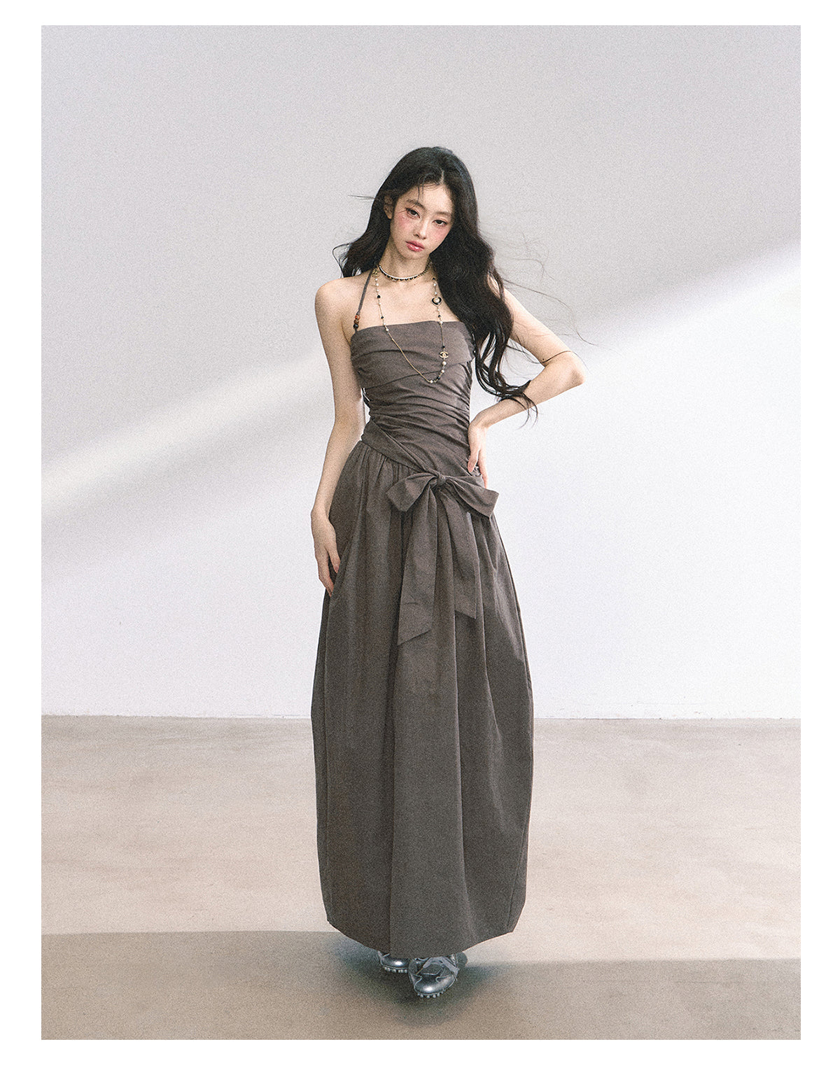 Shaoyeyan Summer Women's Cool Halter Neck Long Tube Dress with Beaded Straps