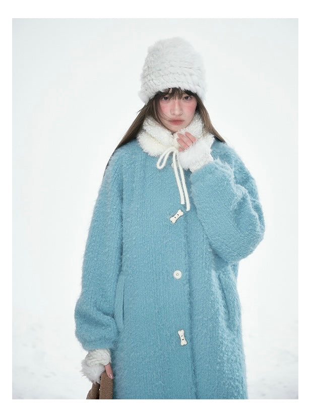 CANSTOREGIRLS Canned Goods Store women's coat 2025 winter new style color block medium length fur collar blue quilted wool