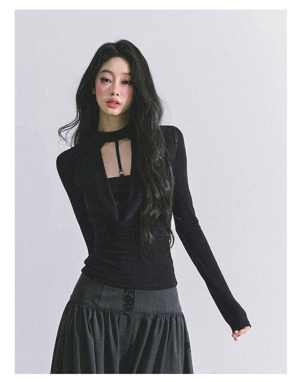 SHAOYEYAN Women's Sexy Fake "Baddie Hot Girl" Two-piece Long Sleeve T-shirt, Autumn Black Top