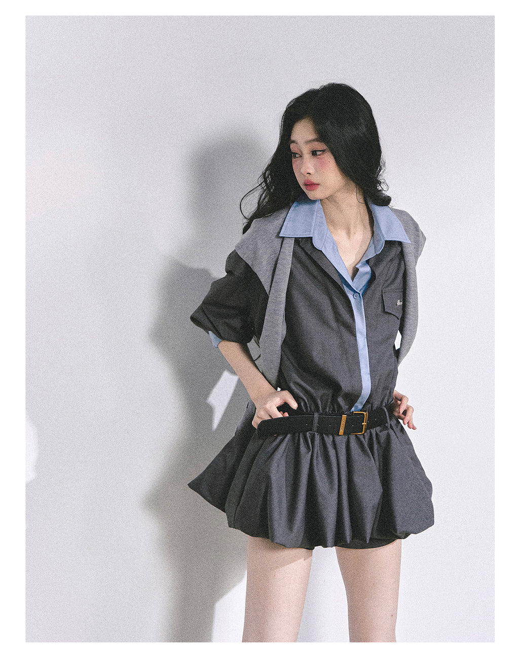 SHAOYEYAN Hepburn style shirt dress with shorts for women autumn waist hugging short skirt bright student style