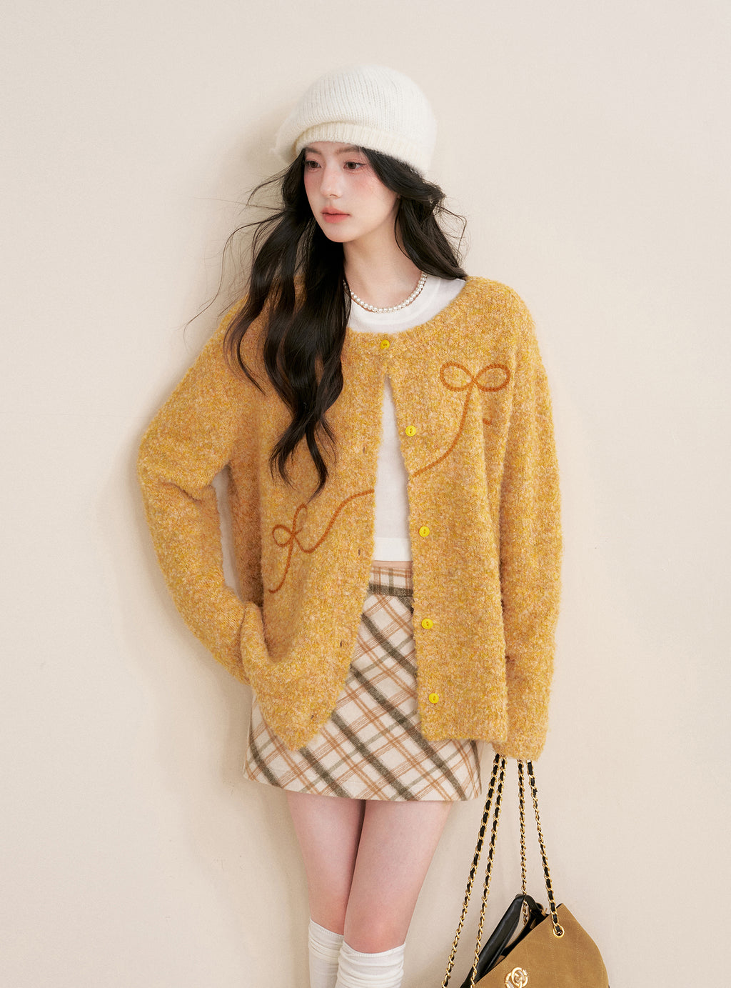 KROCHE Retro Butter Cookie Plaid A-line Wool Short Skirt 25aw