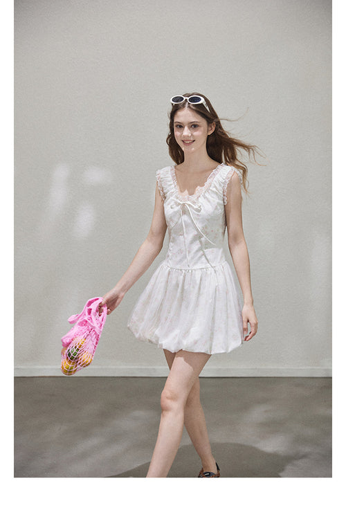 "Misty Summer" Sleeveless floral dress for women, Callmelater floral lace tutu dress