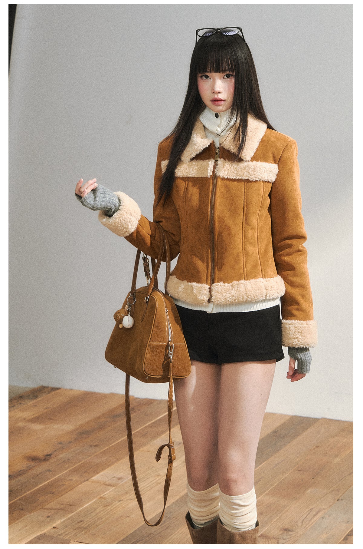 7SHIFTIN Two-Tone Original Design Slim Fit Fleece Jacket for Autumn/Winter, Niche Short Outerwear