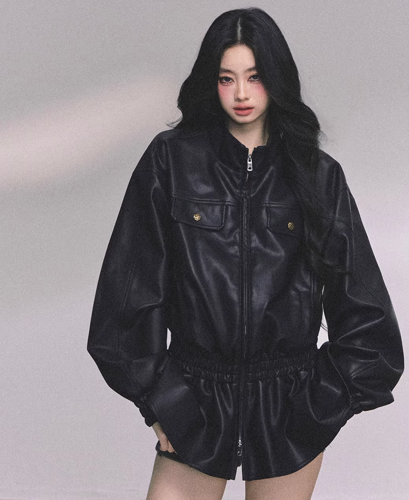 SHAOYEYAN AOMALM's fashionable and stylish "Ethiopian Wilderness" PU leather jacket for women.