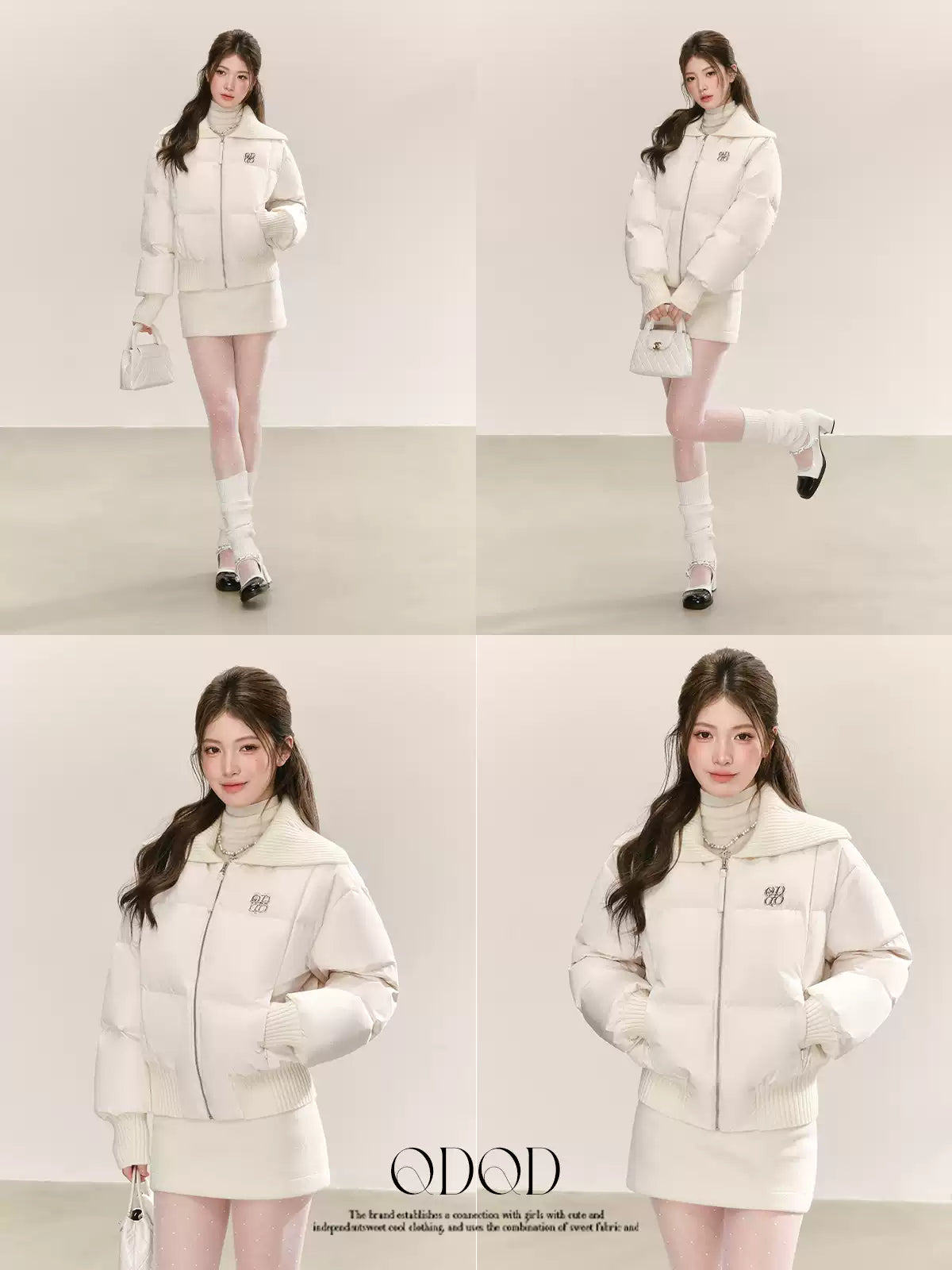 QDQD Korean style design, lapel, white short down jacket, winter style, 90% white down, thick and warm women's coat.