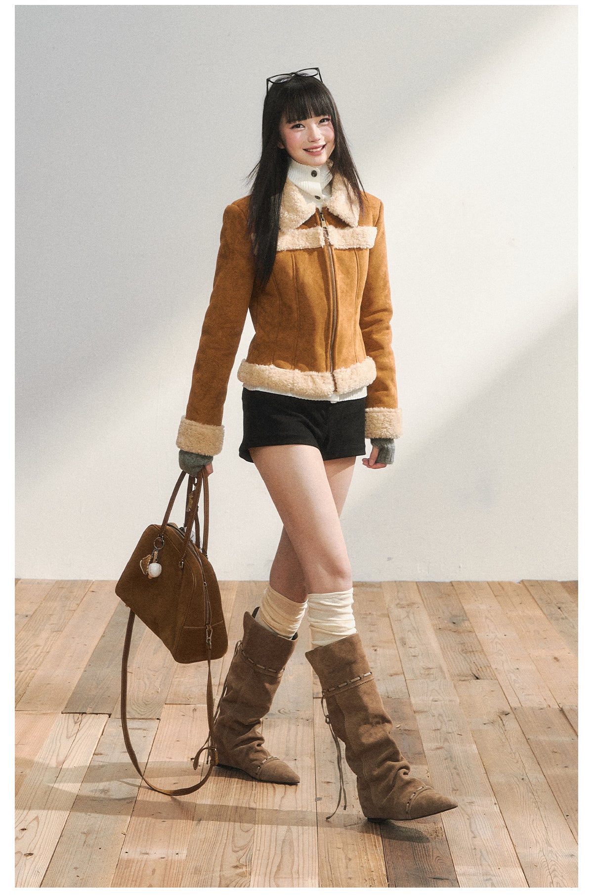 7SHIFTIN Two-Tone Original Design Slim Fit Fleece Jacket for Autumn/Winter, Niche Short Outerwear