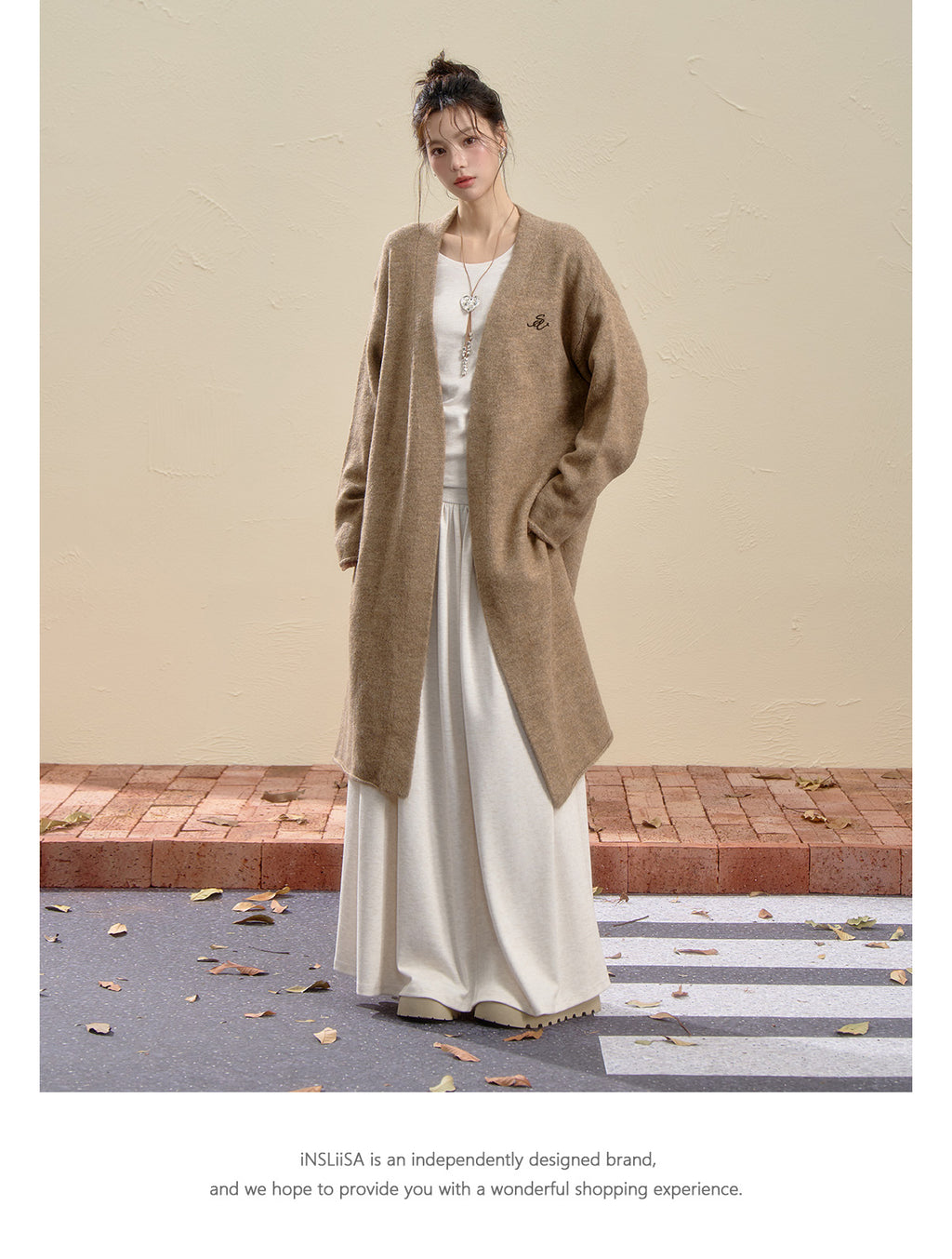 INSLIISA Women's Korean Style Loose and Fluffy Slim Long Wool Coat New Autumn Style Camel Color Niche Coat