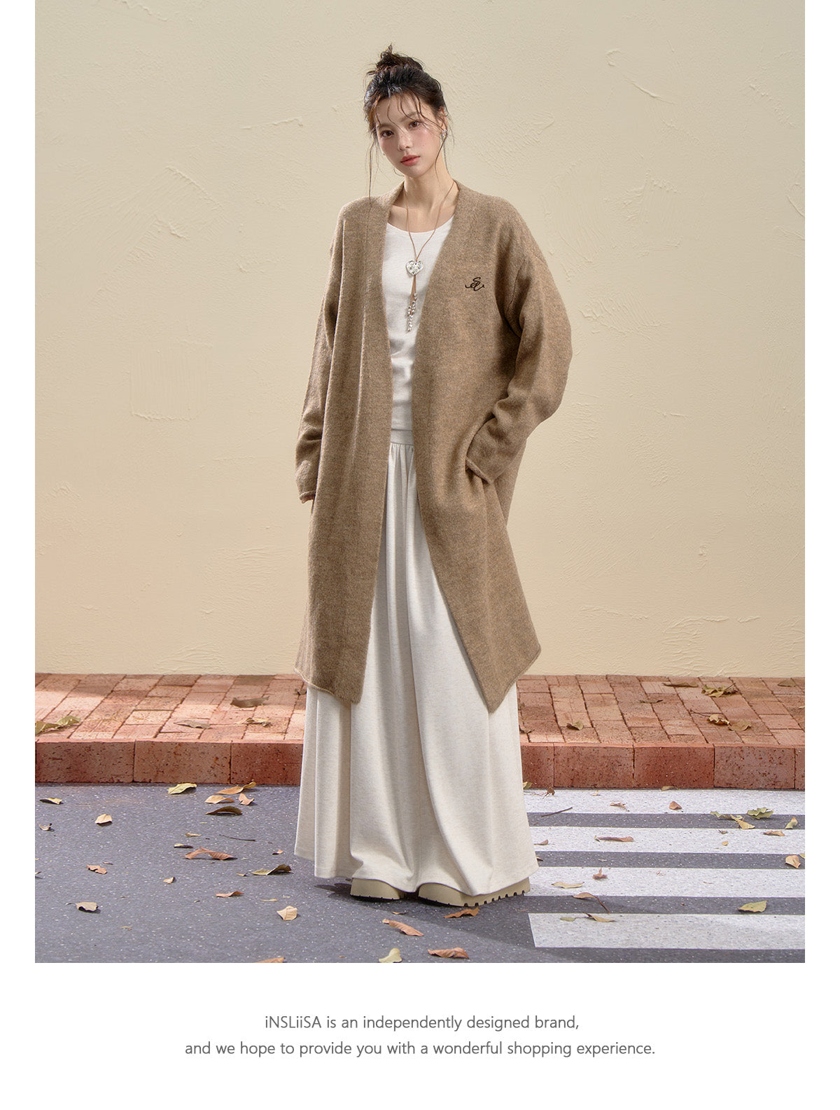 INSLIISA Women's Korean Style Loose and Fluffy Slim Long Wool Coat New Autumn Style Camel Color Niche Coat