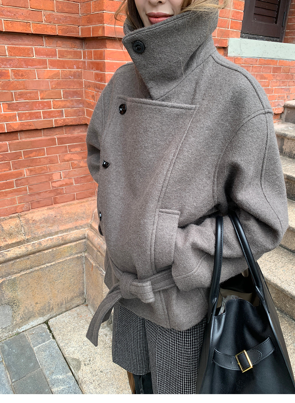XZICHIC continues the classic style of Kim Min-hee wool coat, women's winter coat, size 57 (wool and alpaca wool).