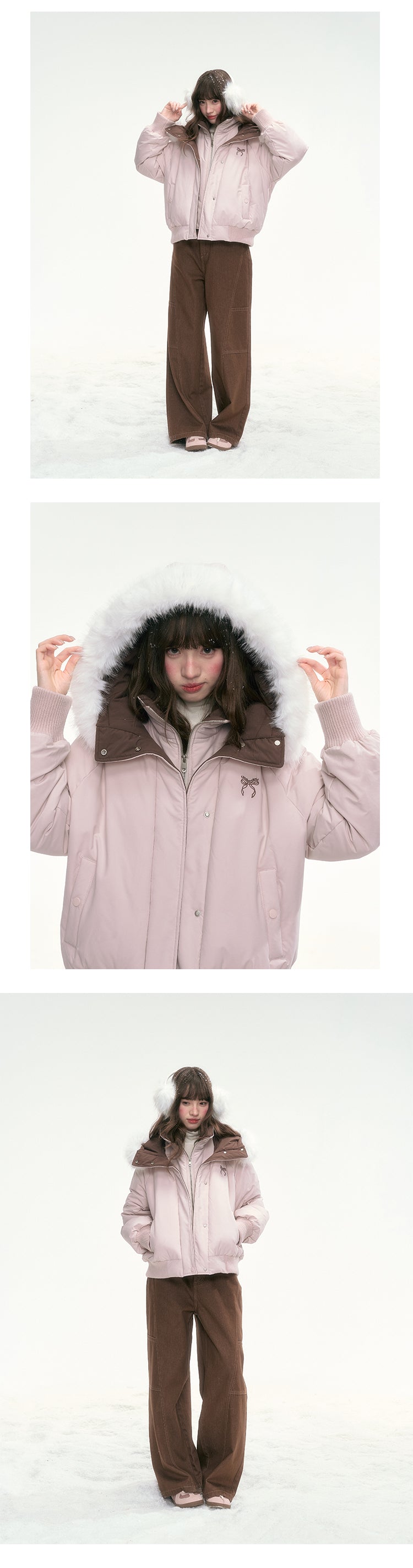 CANSTOREGIRLS Boxed goods store 'Snowy Sweet Berry' new national standard color block color two-piece faux down jacket 90% white duck feather