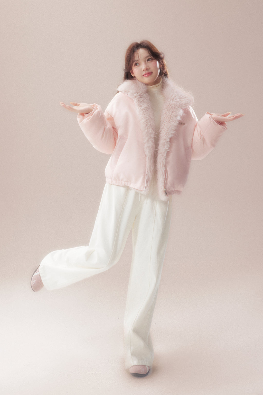 AOORAA 【Winter New Arrival】Original Design Patchwork Fleece Jacket "Cherry Blossom Snow"