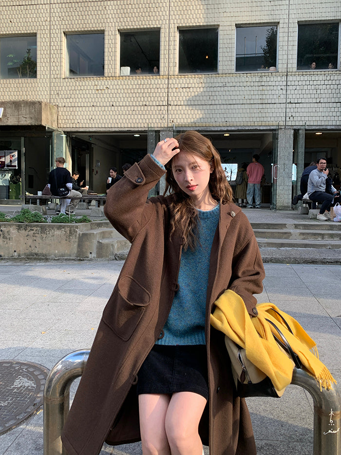 RAINY Women's Classic Single Breasted Hooded Wool Coat, Winter Design, Classic Style, Loose Fit, Versatile Wool Coat