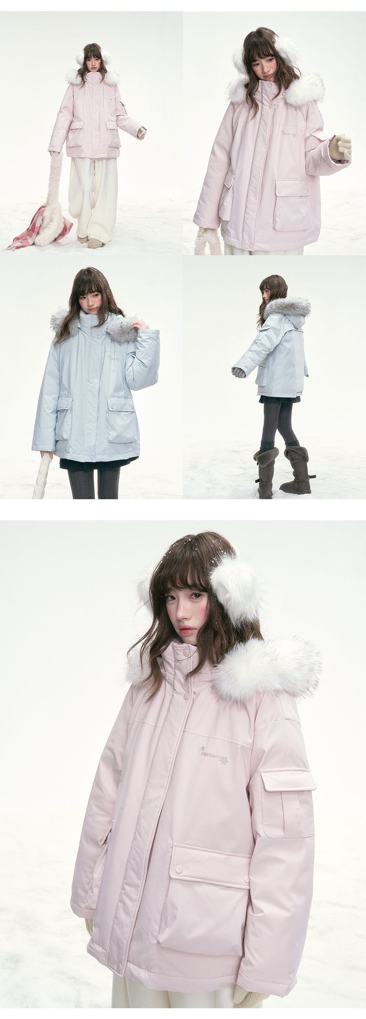 CANSTORE Canned Goods Store 'Winter Love Song' Hooded Parka with Detachable Fur Collar, 90 White Duck Down Coat