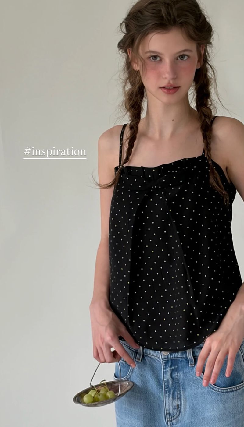LETM Women's retro tank top, bow design, polka dot color scheme, size adjustable.
