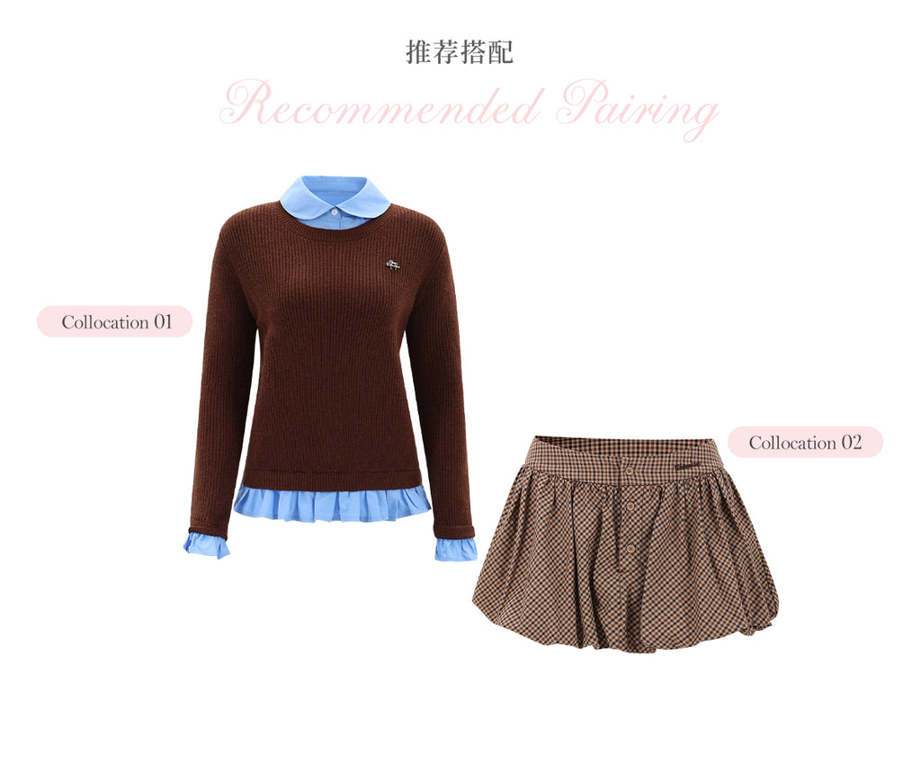 WEEKENDHUB チューリップブラウンチェックスカート、2025年新作デザイン、秋の女性のための美しいAラインスカート