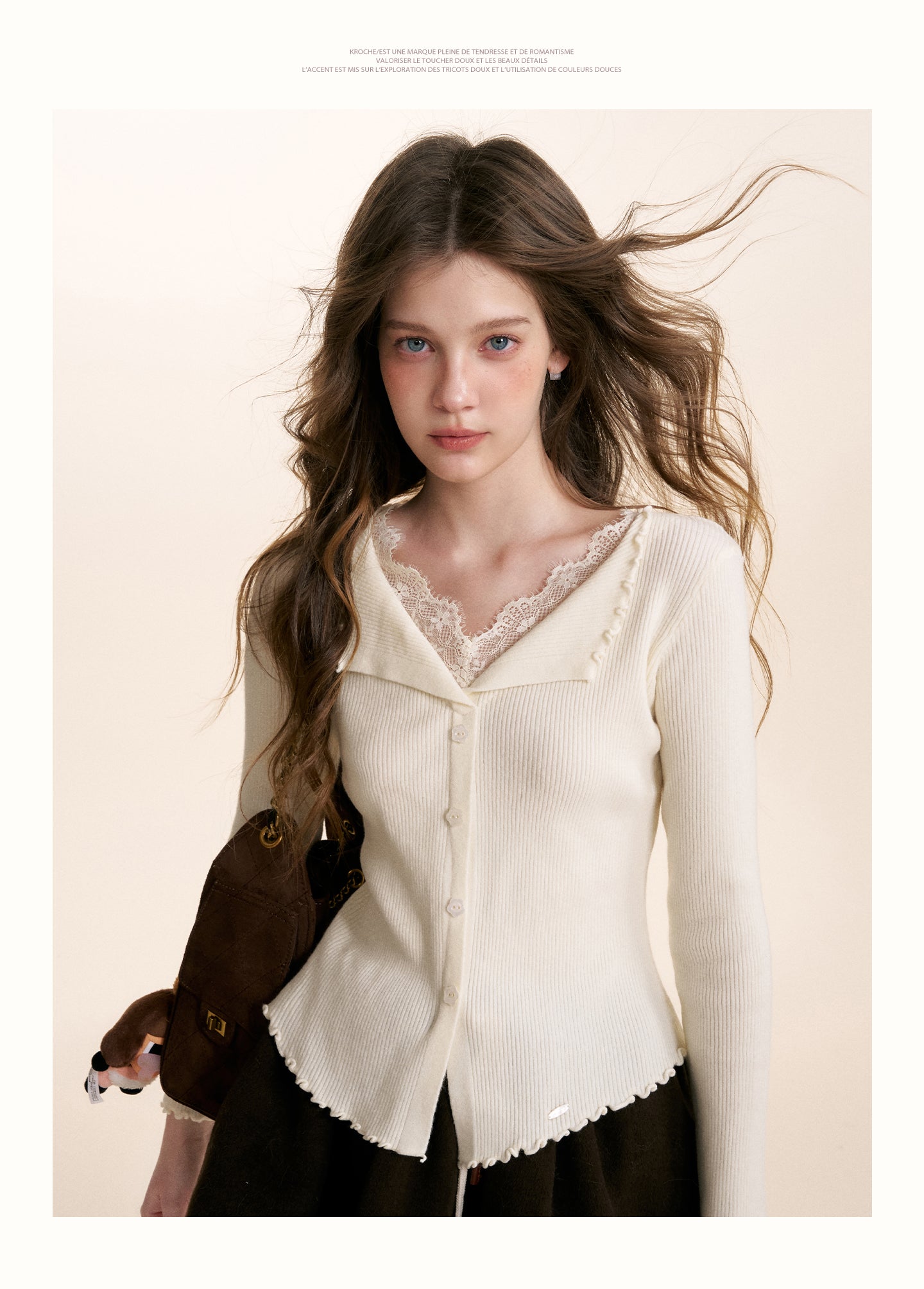 KROCHE Romantic faux lace embroidered two-piece cardigan