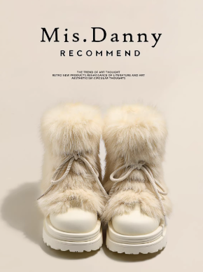 MISDANNY Misdanny Women's "Love Runs Away" Furry Anti-Slip Snow Boots, Winter 2025 Thick Cotton Fleece Boots