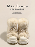 MISDANNY Misdanny Women's "Love Runs Away" Furry Anti-Slip Snow Boots, Winter 2025 Thick Cotton Fleece Boots
