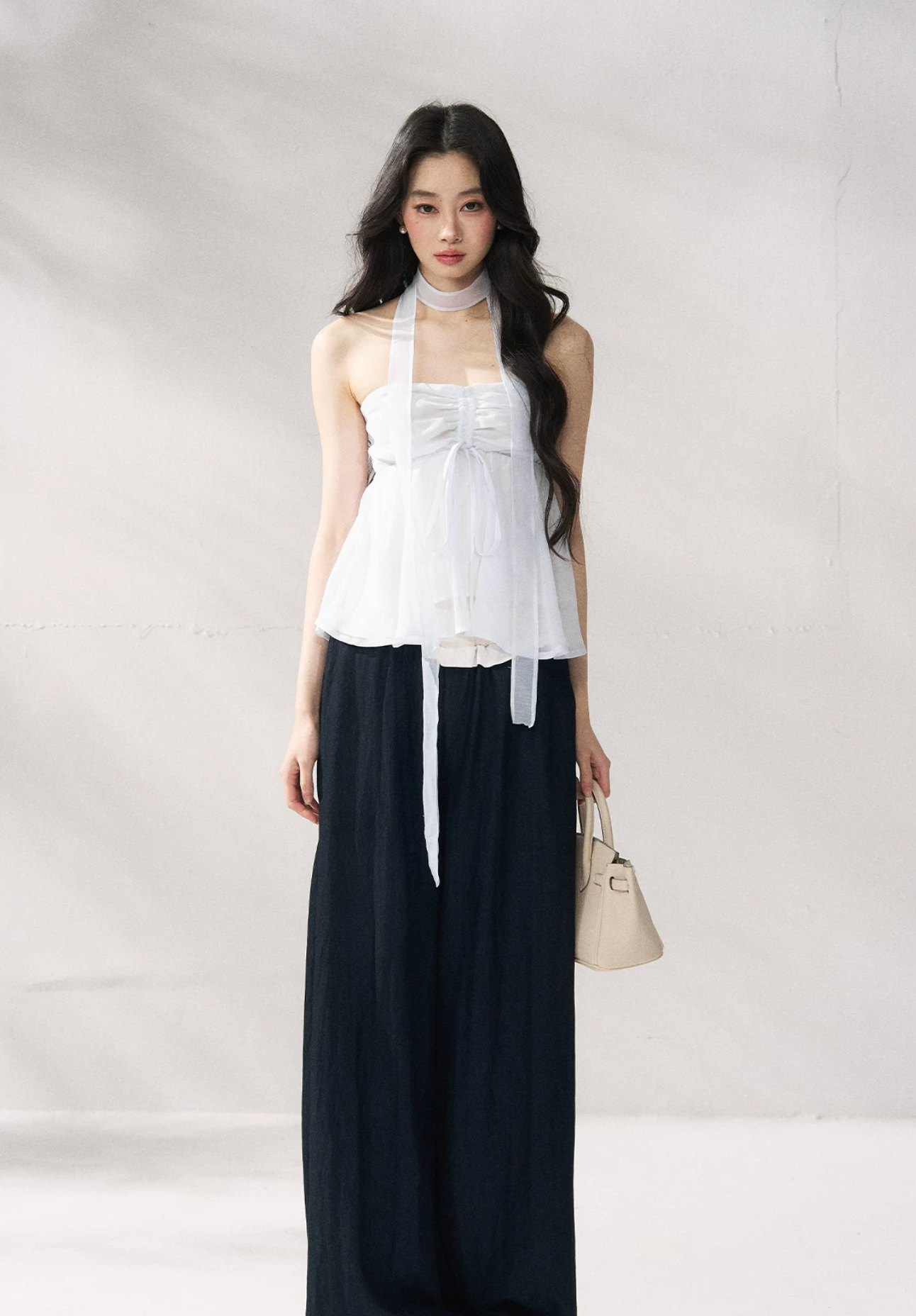 7SHIFTIN High-waisted wide-leg pants with unique design, new summer style, flattering wide-leg pants, natural solid color