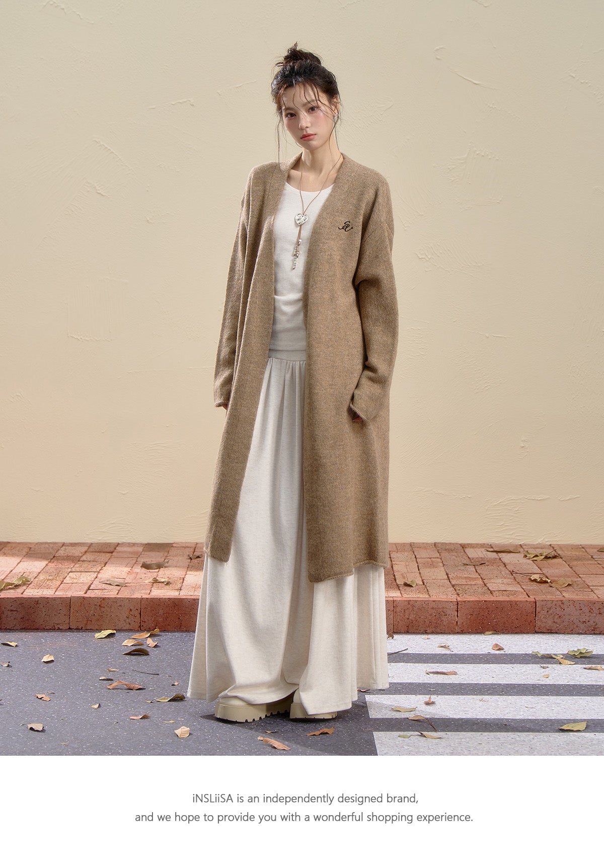 INSLIISA Women's Korean Style Loose and Fluffy Slim Long Wool Coat New Autumn Style Camel Color Niche Coat