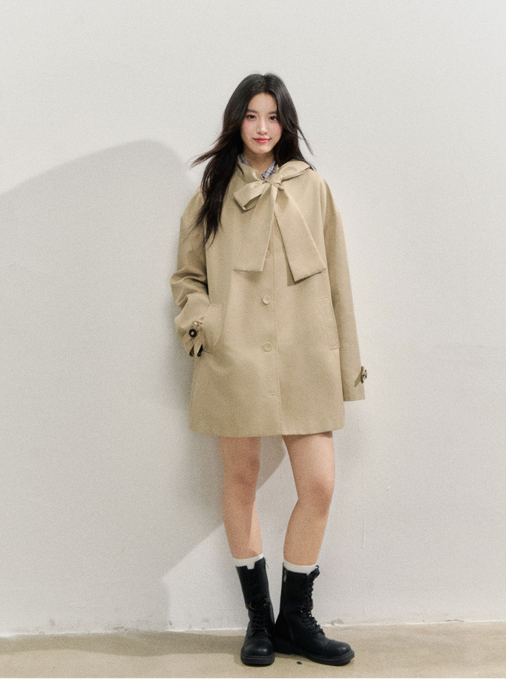 SUNSETPARK "Autumn Overture" Classic Khaki Check Trench Coat