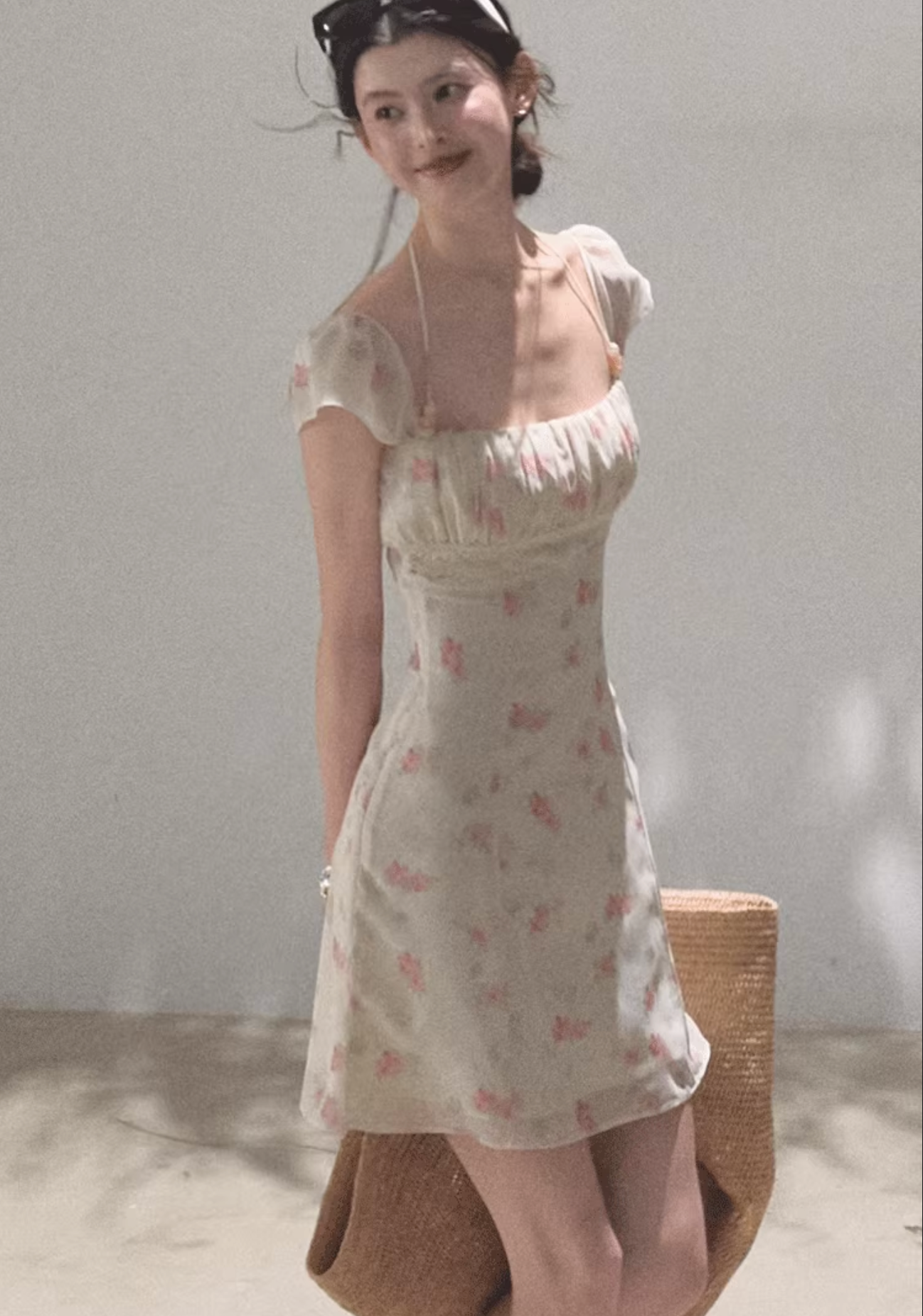 OAKMOO beaded halter-neck dress, fitted waist, unique floral print "My Own Moon"