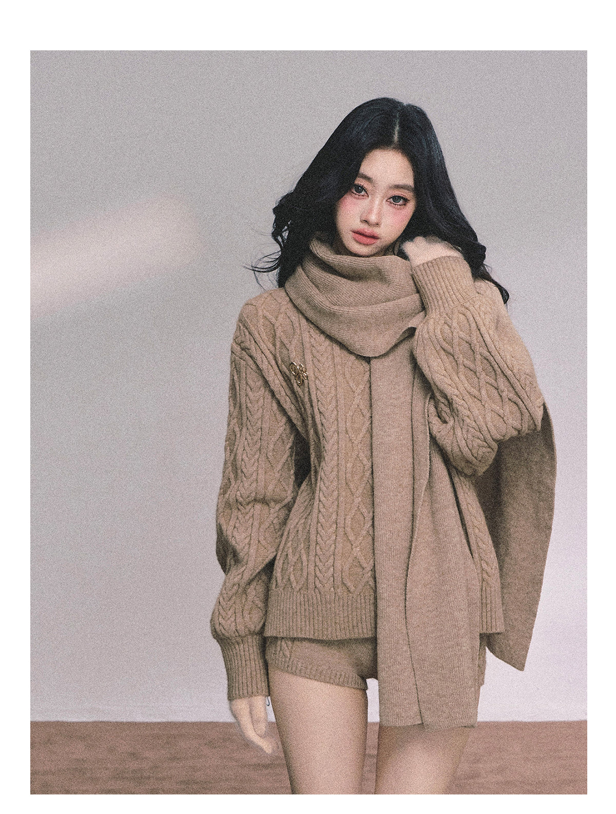 SHAOYEYAN Women's Korean Style "Zurich Student" Winter Cable Knitted Sweater Three-piece Set