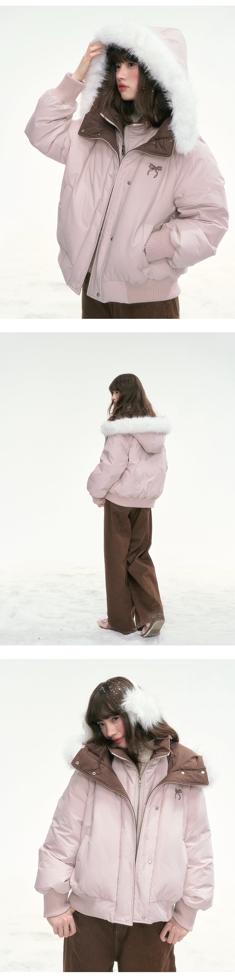 CANSTOREGIRLS Boxed goods store 'Snowy Sweet Berry' new national standard color block color two-piece faux down jacket 90% white duck feather