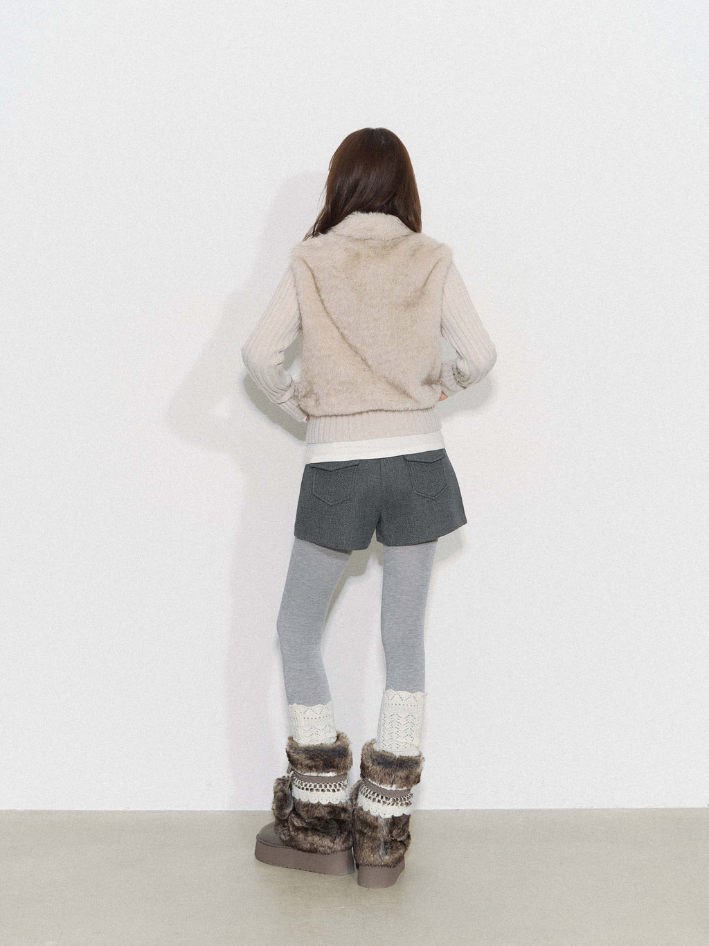 CYNI 【Caramel Afternoon】Millard Retro Plush Patchwork Short Two-Piece Faux Fur Coat for Women