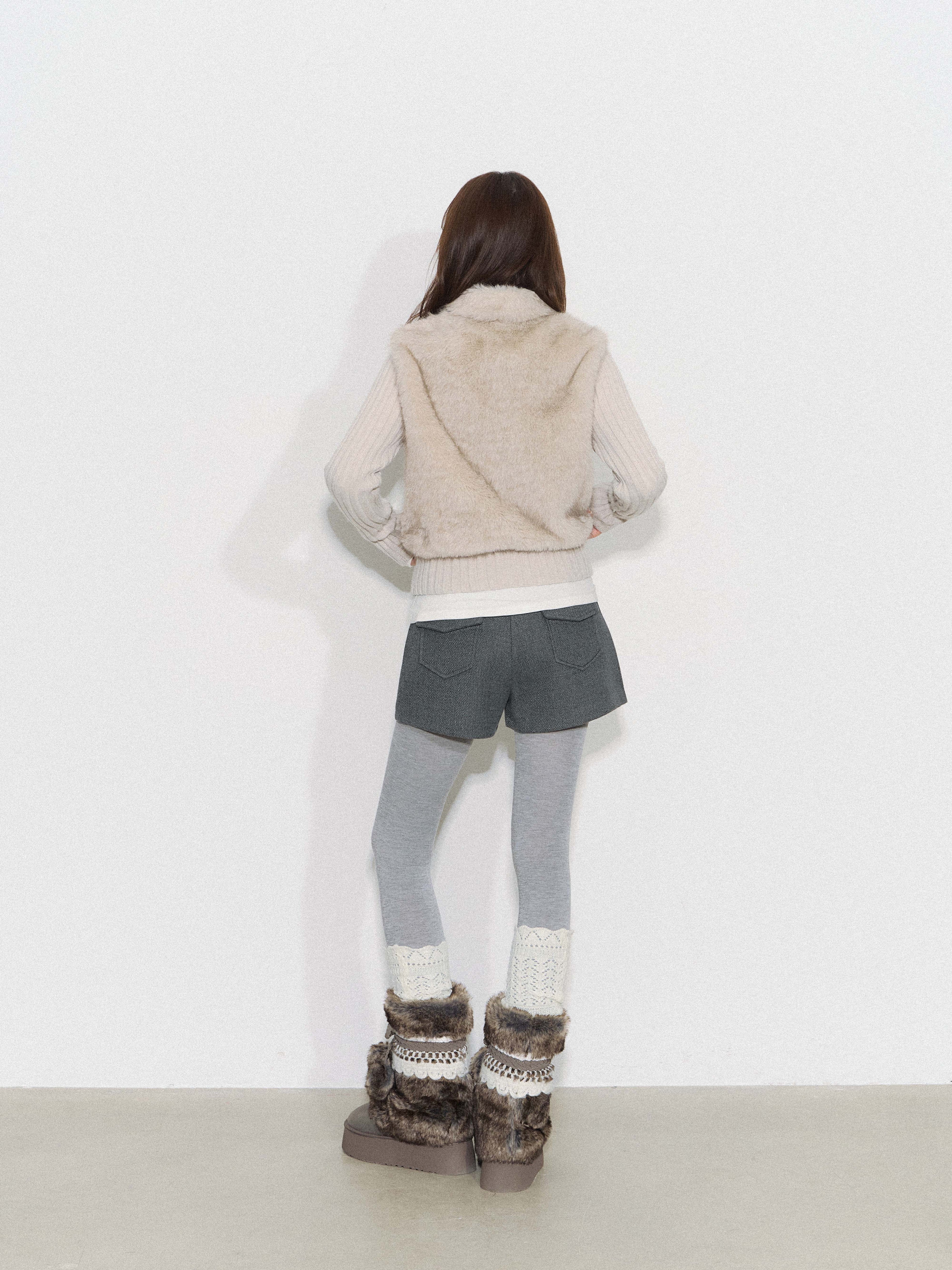 CYNI 【Caramel Afternoon】Millard Retro Plush Patchwork Short Two-Piece Faux Fur Coat for Women