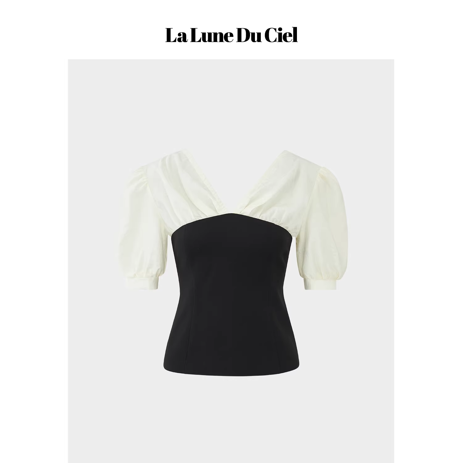 LaLuneDuCiel Two-piece shirt without shoulder straps, puffed sleeves, tight fit, sweet and gentle design for women